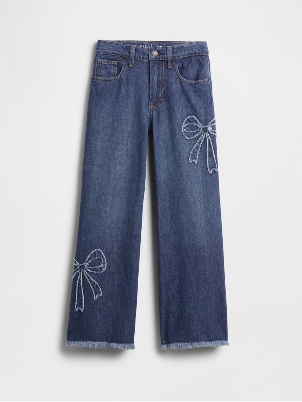 GAP Dark Blue Wide-Leg Denim Jeans with Bow Embroidery
